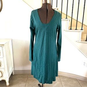 Horny Toad Oblique V Neck Dress Womens Large Green Organic Long Sleeve Outdoor